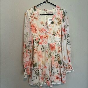 Long sleeve floral V cut dress